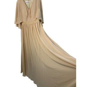 LanTing Bride Women's Beaded Waist Chiffon Cape Sleeve Maxi Dress Size M 8 7517